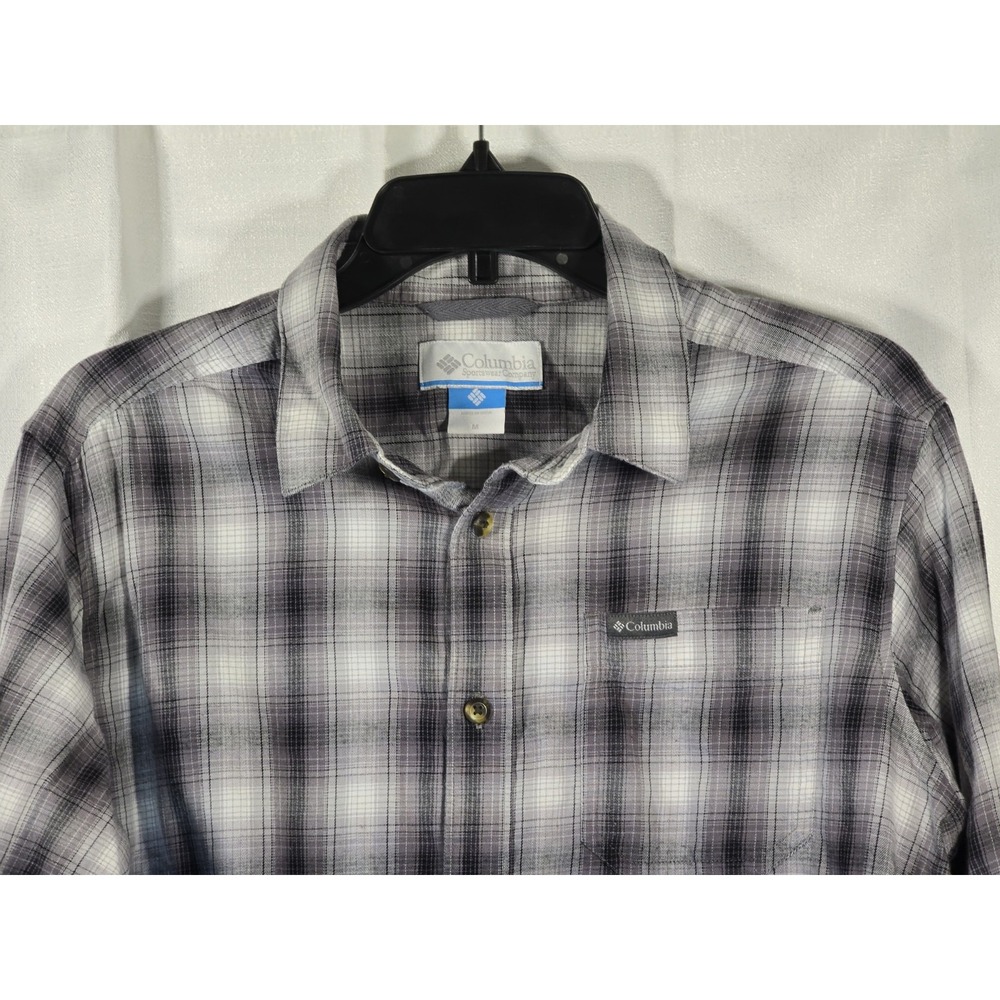 Columbia Medium‎ Plaid Button Up Long Sleeve Casual Cotton Men's Black White